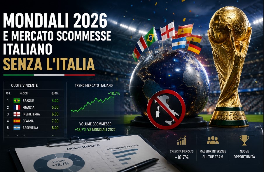 Grafico mercato scommesse sportive italiano durante i Mondiali 2026
